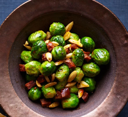 Weight loss lunch idea: chorizo and brussel sprouts.